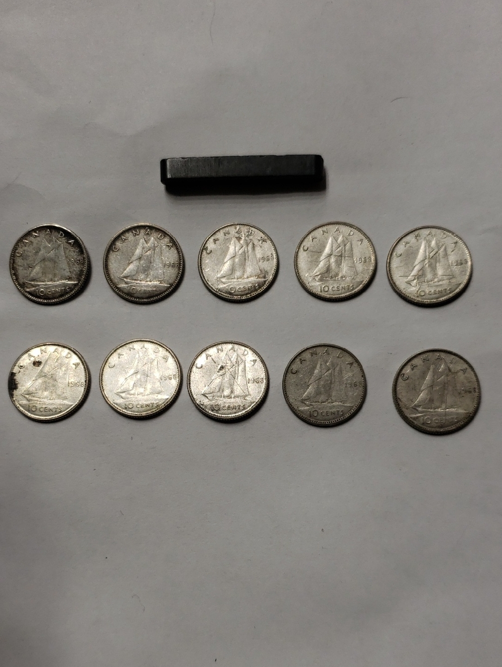 Lot of 10 Canadian 1968 10 Cent Coins - 50% Silver